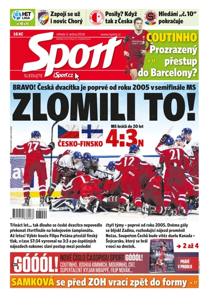 E-magazín Sport - 3.1.2018 - CZECH NEWS CENTER a. s.