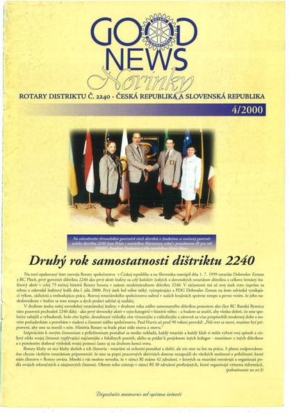 E-magazín Rotary Good News č. 4 / 2000 - ROTARY INTERNATIONAL DISTRIKT 2240 ČESKÁ REPUBLIKA A SLOVENSKÁ REPUBLIKA, mezinárodní nezisková organizace