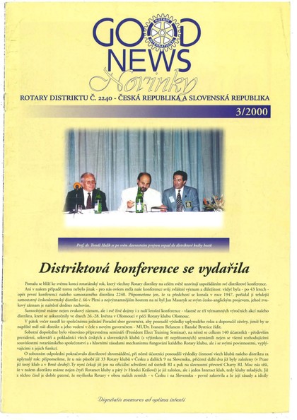 E-magazín Rotary Good News č. 3 / 2000 - ROTARY INTERNATIONAL DISTRIKT 2240 ČESKÁ REPUBLIKA A SLOVENSKÁ REPUBLIKA, mezinárodní nezisková organizace