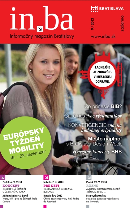 E-magazín In.ba 9/2013 - Redakcia magazínu in.ba, Oddelenie marketingu a vzťahov s verejnosťou Kancelária primátora Hlavného mesta SR Bratislava