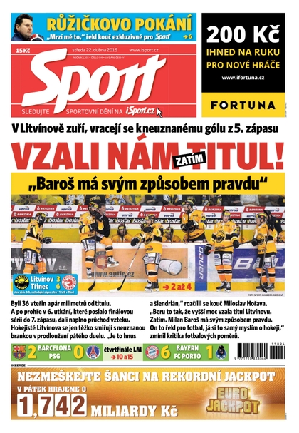 E-magazín Sport - 22.4.2015 - CZECH NEWS CENTER a. s.