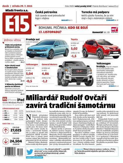 E-magazín E15 29.7.2015 - Czech Media Invest