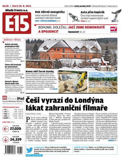 E-magazín E15 18.8.2015 - Czech Media Invest