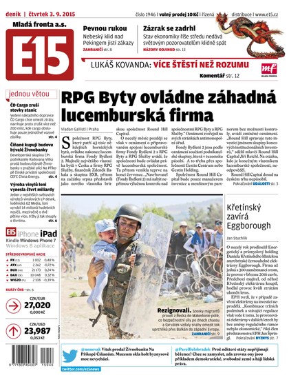 E-magazín E15 3.9.2015 - Czech Media Invest