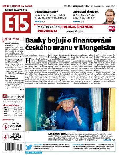 E-magazín E15 10.9.2015 - Czech Media Invest