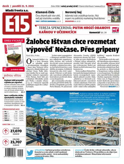 E-magazín E15 21.9.2015 - Czech Media Invest