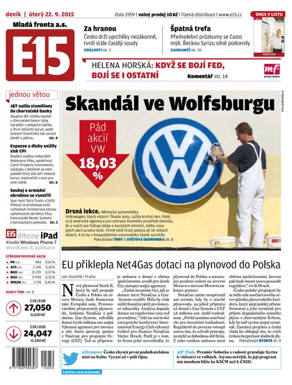 E-magazín E15 22.9.2015 - Czech Media Invest