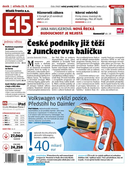 E-magazín E15 23.9.2015 - Czech Media Invest