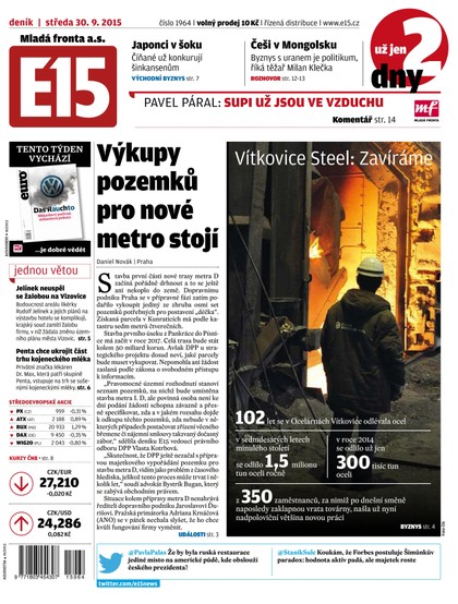 E-magazín E15 30.9.2015 - Czech Media Invest