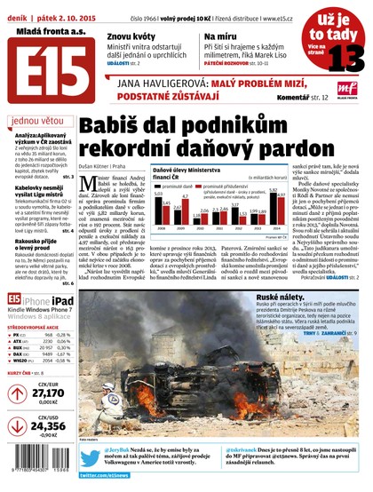 E-magazín E15 2.10.2015 - Czech Media Invest