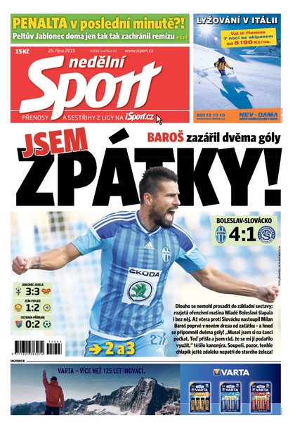 E-magazín Nedělní Sport - 25.10.2015 - CZECH NEWS CENTER a. s.