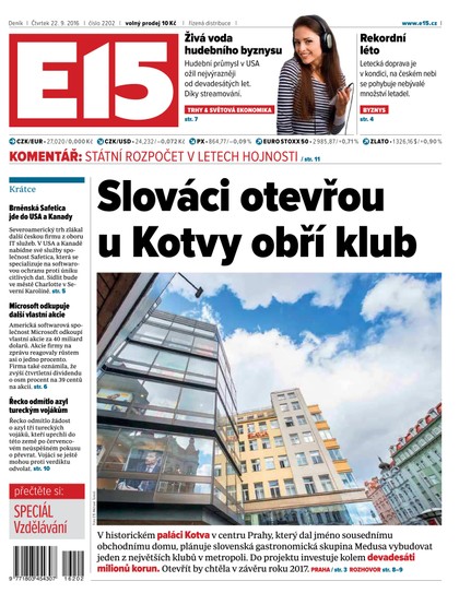 E-magazín E15 22.9.2016 - Czech Media Invest