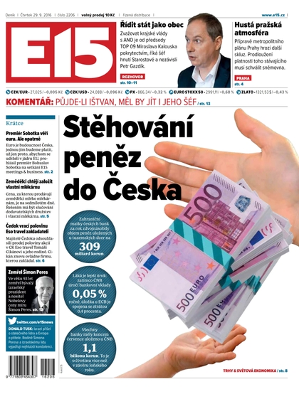 E-magazín E15 29.9.2016 - Czech Media Invest