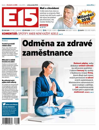 E-magazín E15 - 5.4.2018 - CZECH NEWS CENTER a. s.