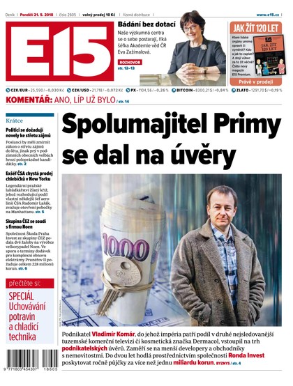 E-magazín E15 - 21.5.2018 - CZECH NEWS CENTER a. s.