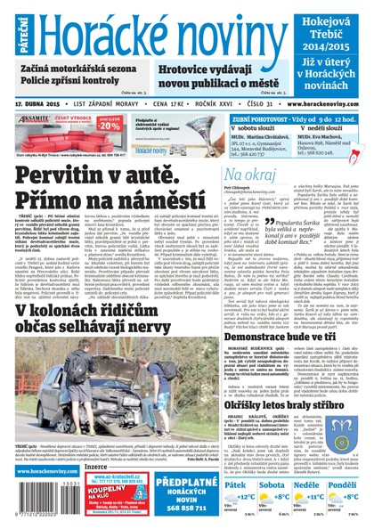 E-magazín Horácké Noviny pátek 17.4.2015 č.  31 - Horácké noviny