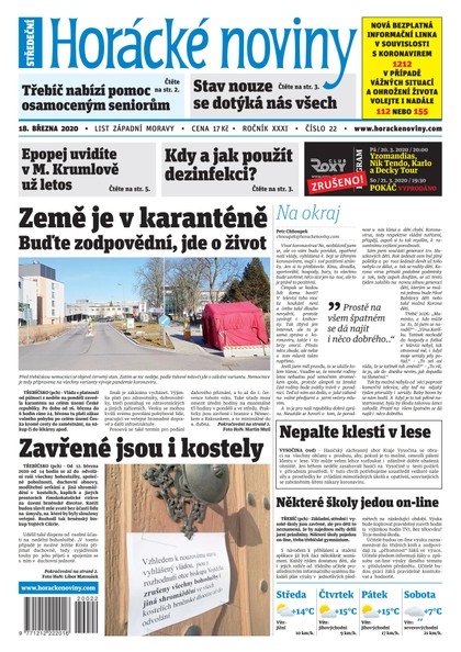 E-magazín Horácké Noviny Středa 18.3.2020 č. 022 - Horácké noviny