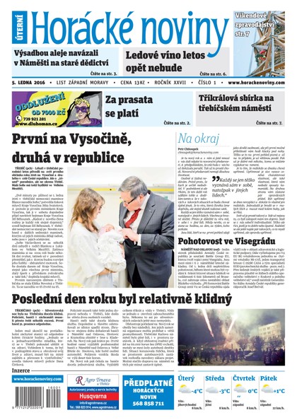 E-magazín Horácké Noviny Úterý 5.1.2016 č. 001 - Horácké noviny