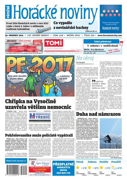 E-magazín Horácké Noviny Pátek 30.12.2016 č. 100 - Horácké noviny