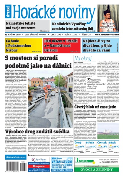 E-magazín Horácké Noviny Úterý 17.5.2016 č. 038 - Horácké noviny