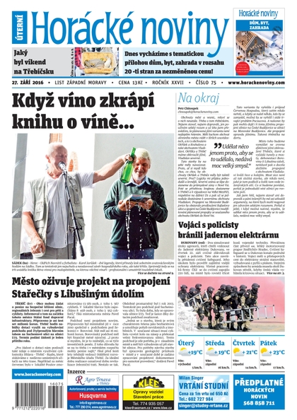 E-magazín Horácké Noviny Úterý 27.9.2016 č. 075 - Horácké noviny