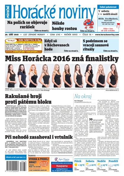 E-magazín Horácké Noviny Pátek 30.9.2016 č. 076 - Horácké noviny