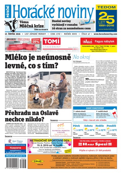 E-magazín Horácké Noviny Pátek 17.6.2016 č.047 - Horácké noviny