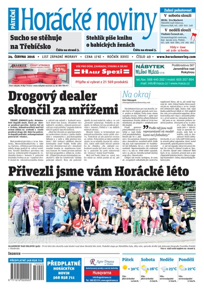 E-magazín Horácké Noviny Pátek 24.6.2016 č.049 - Horácké noviny