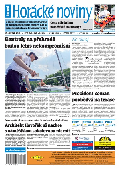 E-magazín Horácké Noviny Úterý 28.6.2016 č. 050 - Horácké noviny