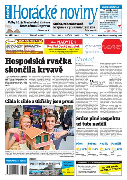 E-magazín Horácké Noviny Pátek 29.9.2017 č. 073 - Horácké noviny