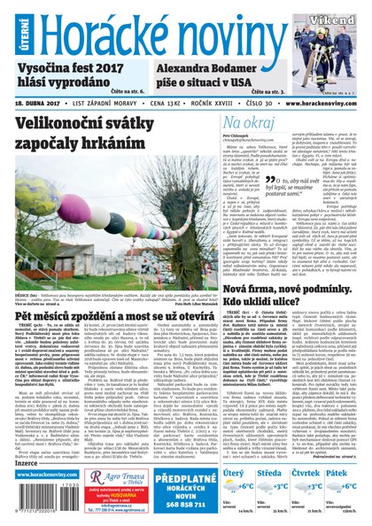 E-magazín Horácké Noviny Úterý 18.4.2017 č. 030 - Horácké noviny