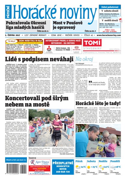 E-magazín Horácké Noviny Pátek 2.6.2017 č. 041 - Horácké noviny