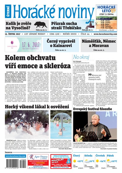 E-magazín Horácké Noviny Úterý 13.6.2017 č. 044 - Horácké noviny