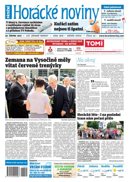 E-magazín Horácké Noviny Pátek 30.6.2017 č. 049 - Horácké noviny