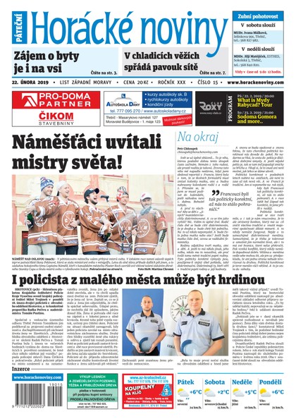 E-magazín Horácké Noviny Pátek 22.2.2019 č.015 - Horácké noviny