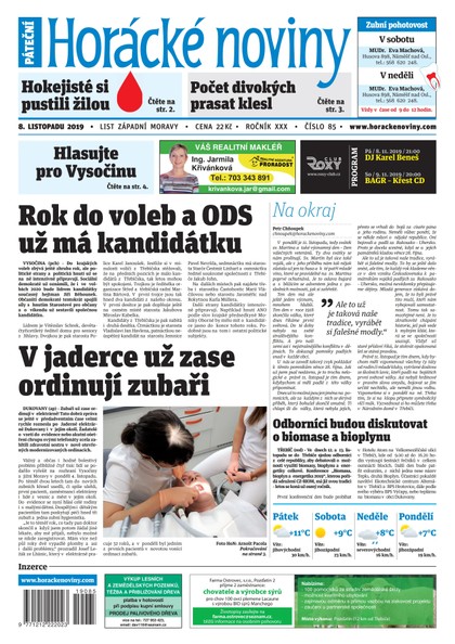 E-magazín Horácké Noviny Pátek 8.11.2019 č. 085 - Horácké noviny