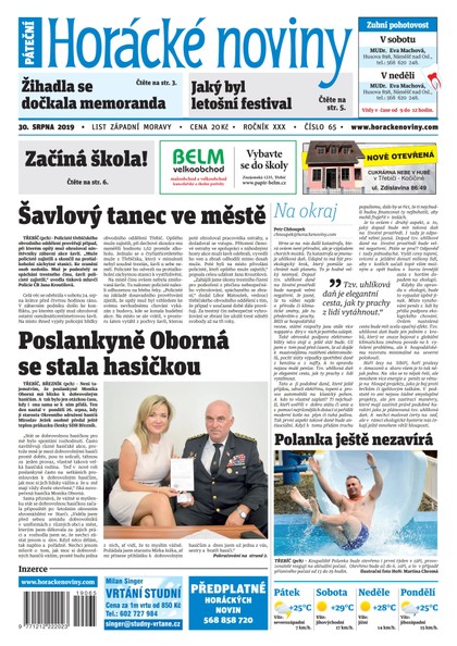 E-magazín Horácké Noviny Pátek 30.8.2019 č. 065 - Horácké noviny