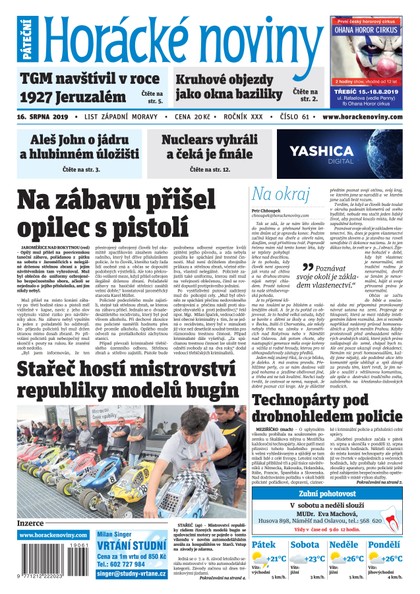 E-magazín Horácké Noviny Pátek 16.8.2019 č. 061 - Horácké noviny