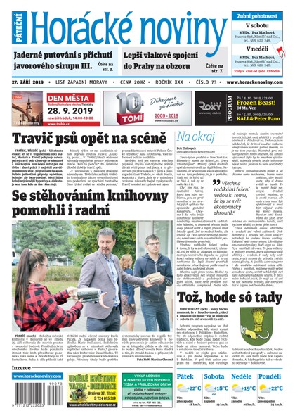 E-magazín Horácké Noviny Pátek 27.9.2019 č. 073 - Horácké noviny