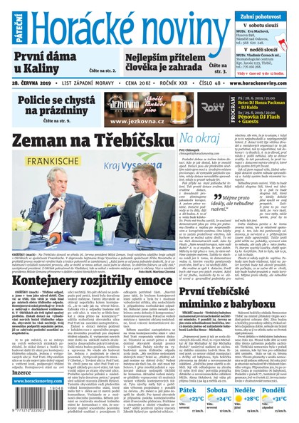 E-magazín Horácké Noviny Pátek 28.6.2019 č. 048 - Horácké noviny