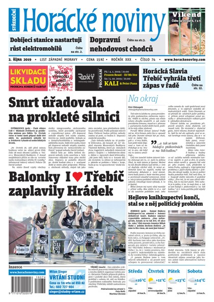 E-magazín Horácké Noviny Středa 2.10.2019 č. 074 - Horácké noviny