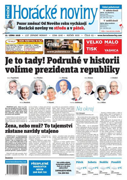 E-magazín Horácké Noviny Pátek 12.1.2018 č. 003 - Horácké noviny