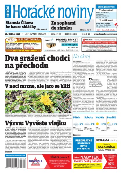 E-magazín Horácké Noviny Pátek 16.2.2018 č. 013 - Horácké noviny