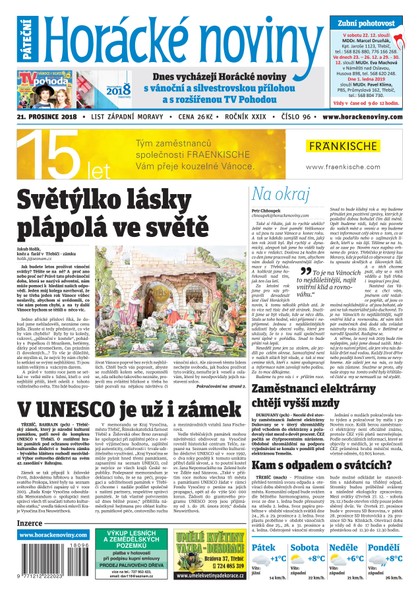 E-magazín Horácké Noviny Pátek 21.12.2018 č. 096 - Horácké noviny