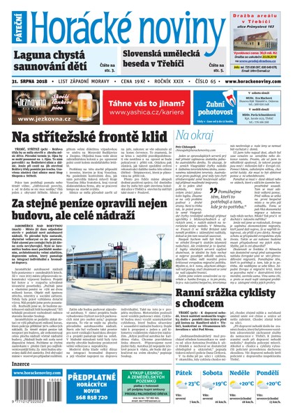 E-magazín Horácké Noviny Pátek 31.8.2018 č. 065 - Horácké noviny