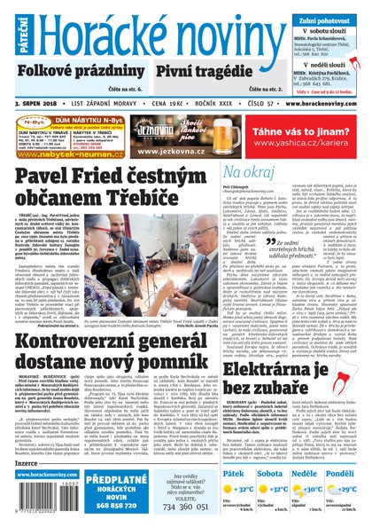 E-magazín Horácké Noviny Pátek 3.8.2018 č. 057 - Horácké noviny