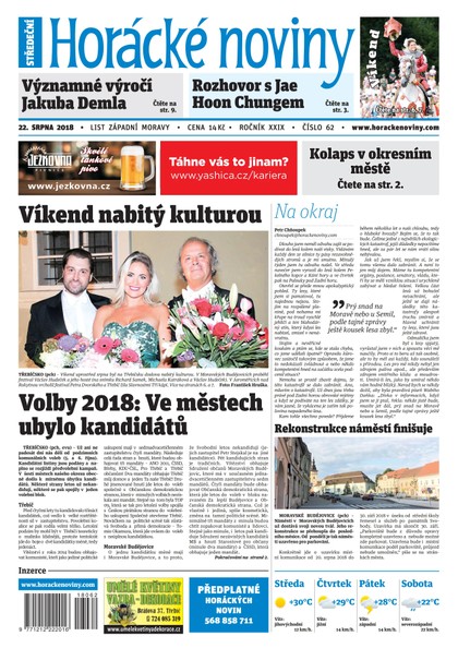 E-magazín Horácké Noviny Středa 22.8.2018 č. 062 - Horácké noviny