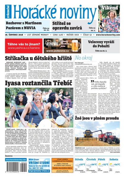 E-magazín Horácké Noviny Středa 18.7.2018 č. 052 - Horácké noviny