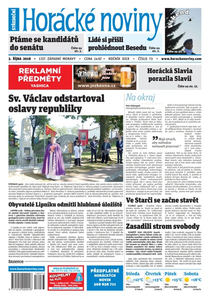 E-magazín Horácké Noviny Středa 3.10.2018  č. 073 - Horácké noviny