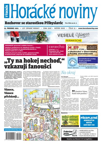 E-magazín Horácké Noviny Čtvrtek 23.12.2021 č. 051 - Horácké noviny